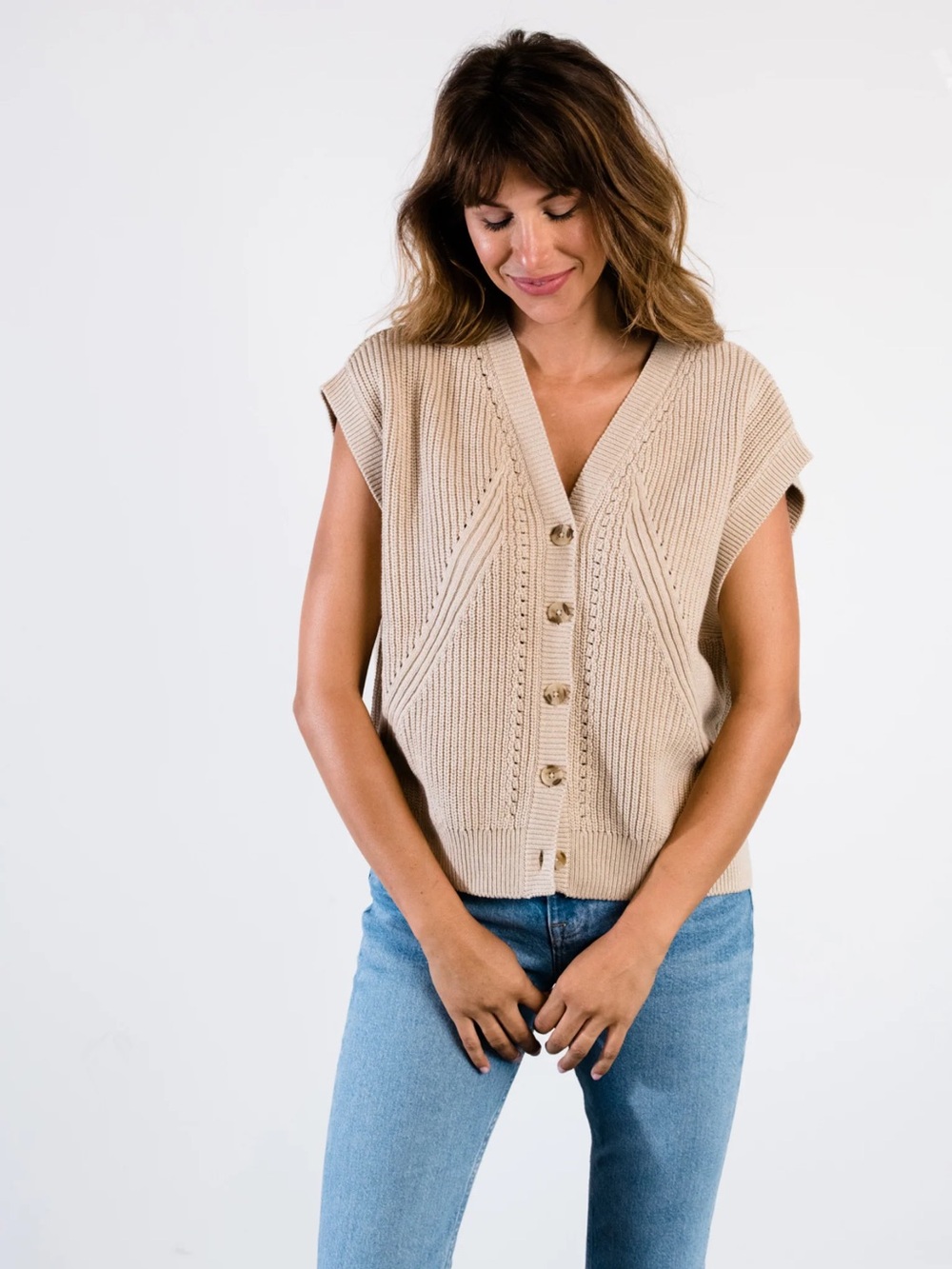 New with tags ABLE V-Neck Button Front Knit Vest - Cream.